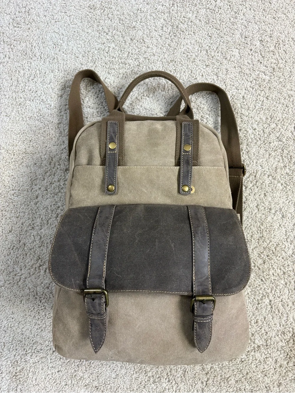 CARGOIT Recycled MILITARY Style CANVAS & LEATHER Convertible BACKPACK Bag TOTE